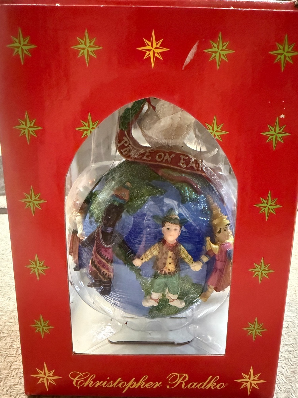 VintageChristopher Radko Blue Globe Holiday Ornament with Multicultural Children